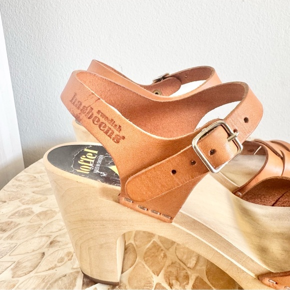 Swedish Hasbeens Toffel Women's Tan Leather Peep Toe Sandals Size 36 - Picture 4 of 15